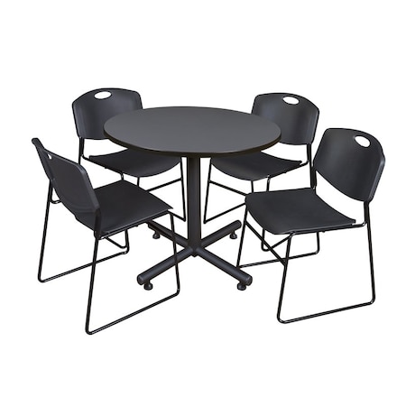 Kobe Kobe Round Table & Chair Set, Wood, Metal, Polypropylene Top, Grey TKB42RNDGY44BK